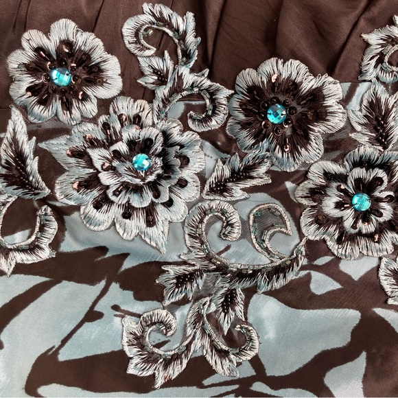 Alyce Designs Women’s aqua and black floral strapless fit and flare dress Sz 22 - Picture 15 of 15